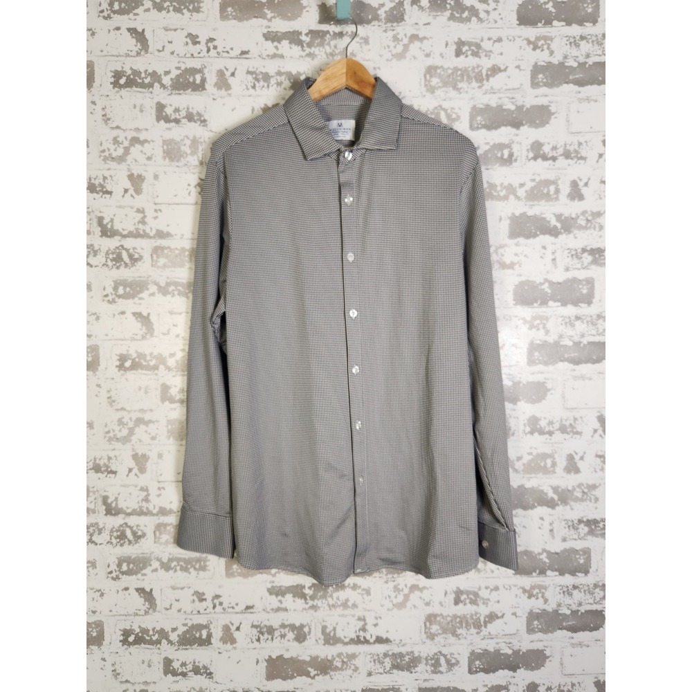 Mizzen Main Shirt Mens XL Black White Gingham Check Performance Stretch Trim Fit